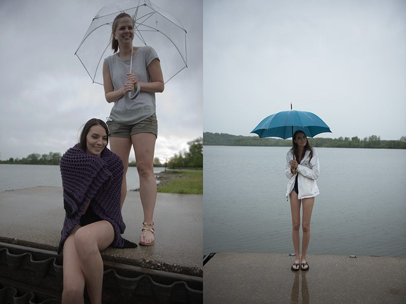 The struggle of rain soaked swim suit photo shoots